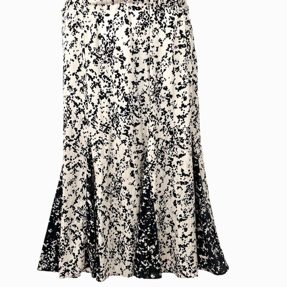 VINTAGE 80'S ANTHONY SICARI SILKY BLACK IVORY PRINT OPEN PLEAT MIDI SKIRT - 12 - Picture 1 of 4